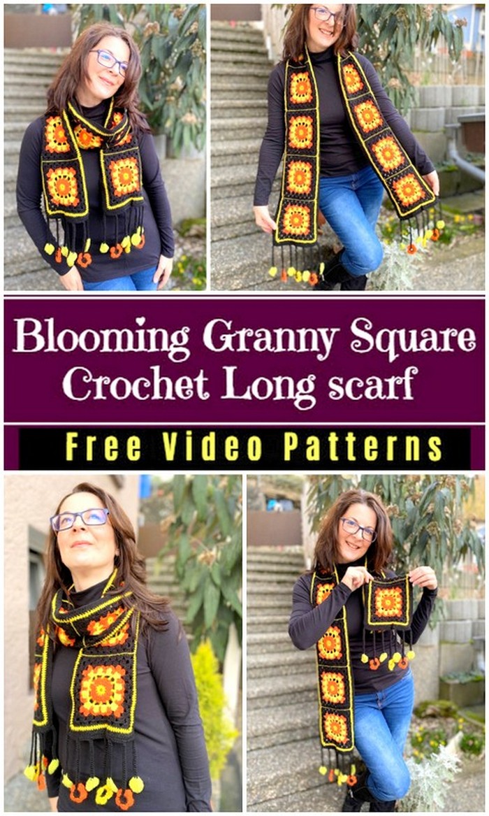 Blooming Granny Square Crochet Long scarf