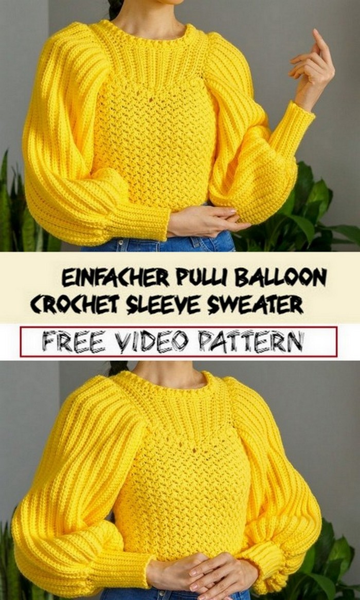 Einfacher Pulli Balloon Crochet Sleeve Sweater