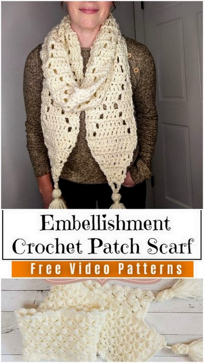 Embellishment Crochet Patch Scarf Free Pattern