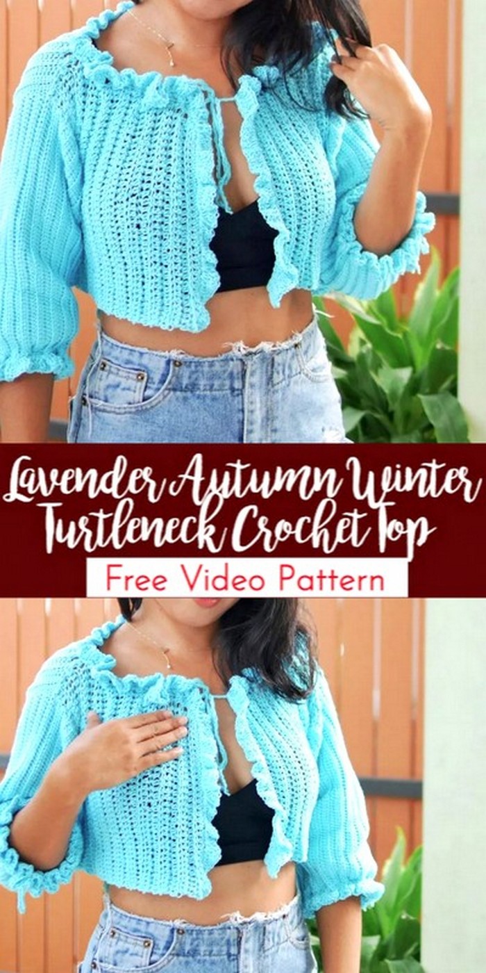 Lavender Autumn Winter Turtleneck Crochet Top