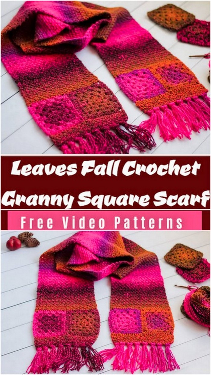 Leaves Fall Crochet Granny Square Scarf