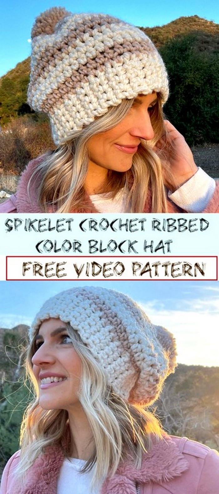 Spikelet Crochet Ribbed Color Block Hat