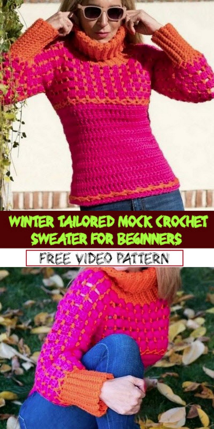 Winter Tailored Mock Crochet Sweater For Beginners