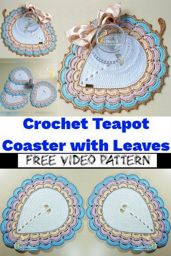 Crochet Teapot Coaster with Leaves