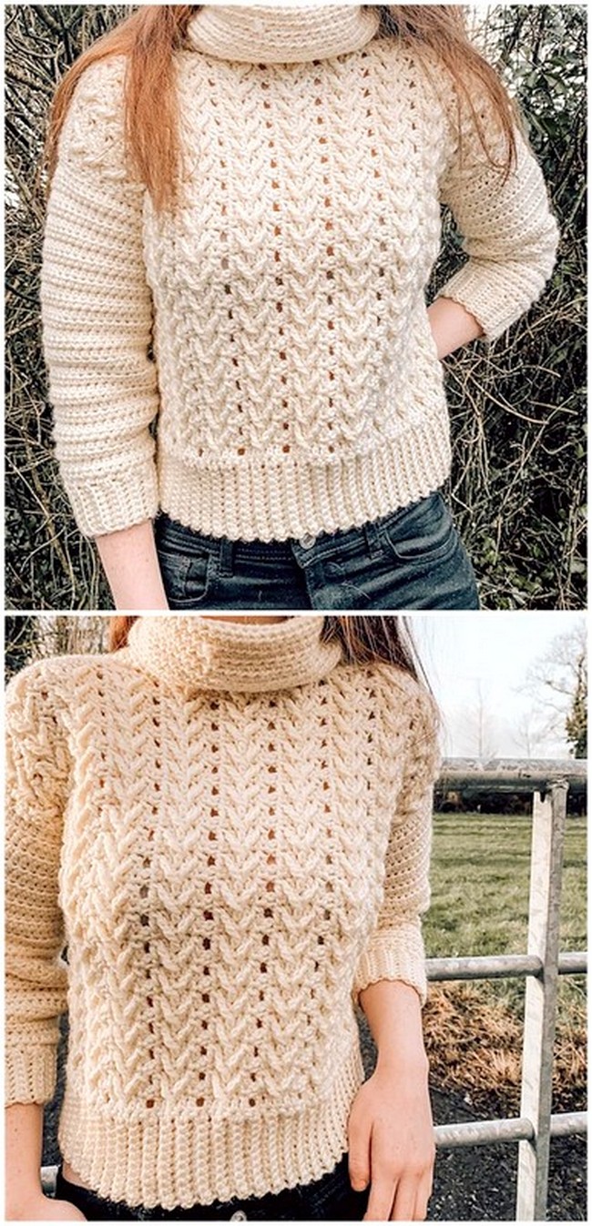 Crochet Cropped Turtleneck Sweater