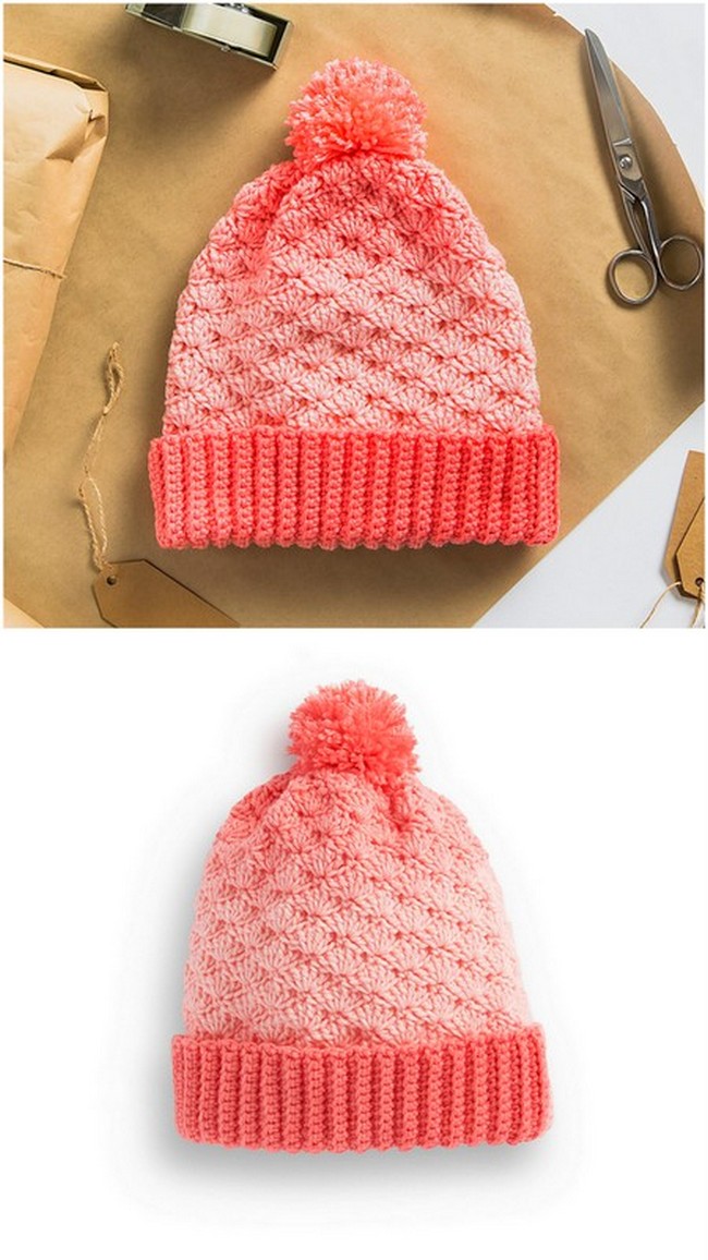 Red Heart Crochet Shell Stitch Basic Hat