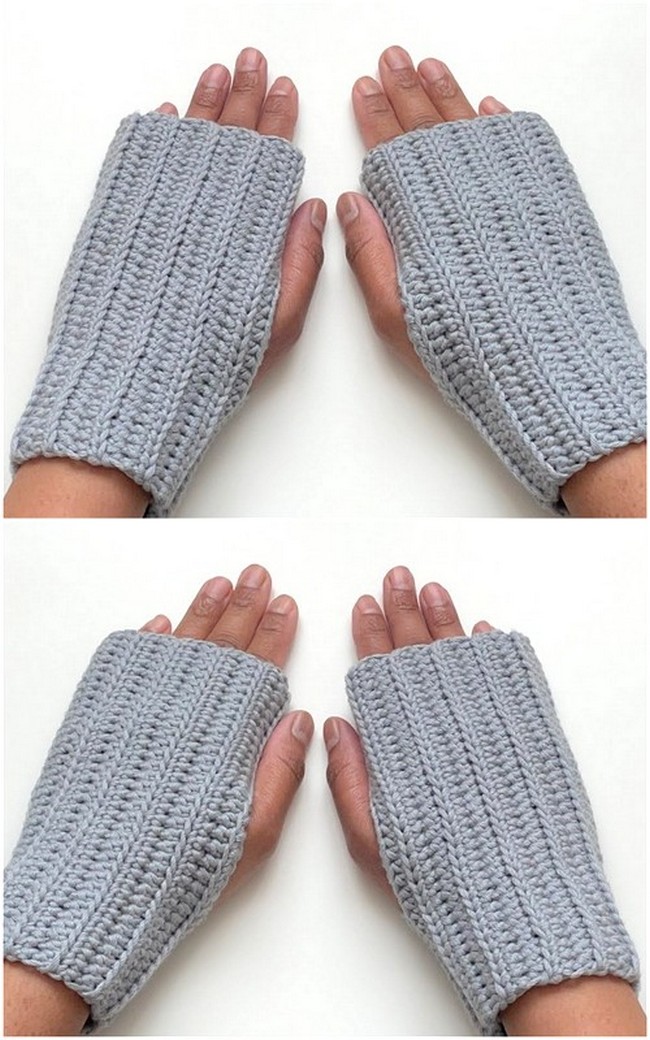 Crochet Fingerless Hand Mittens One Row Repeat