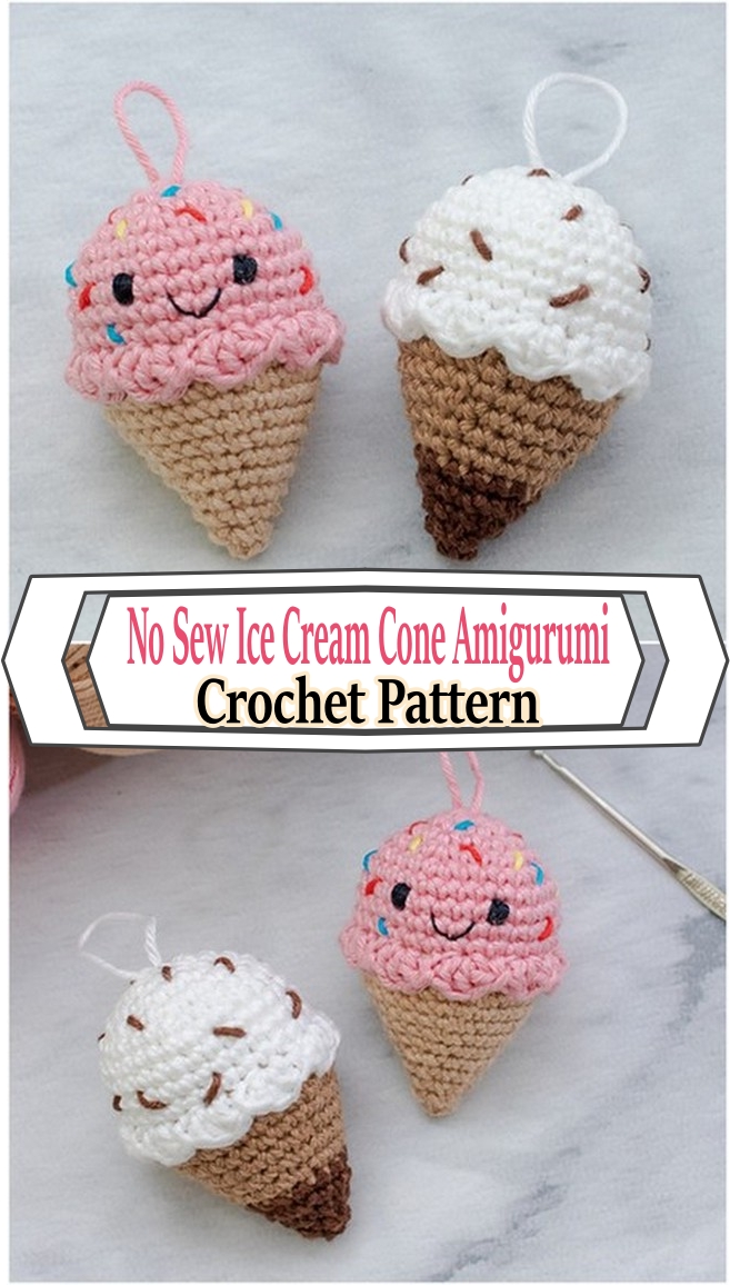 No Sew Ice Cream Cone Amigurumi Crochet Pattern