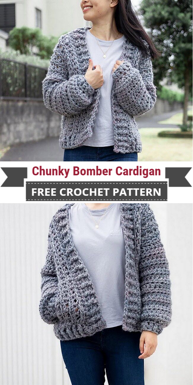 Chunky Bomber Cardigan Free Crochet Pattern