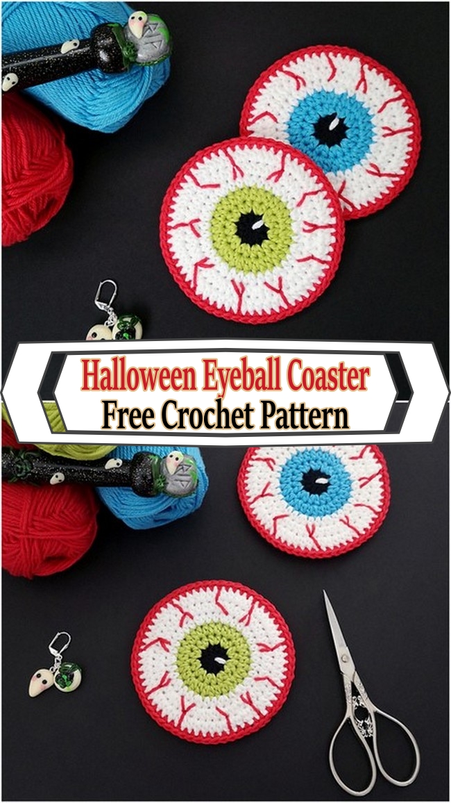 Halloween Eyeball Coaster Free Crochet Pattern