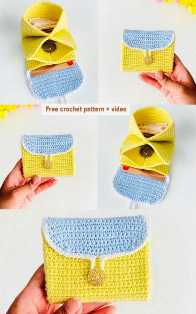 Crochet wallet with 3 pockets