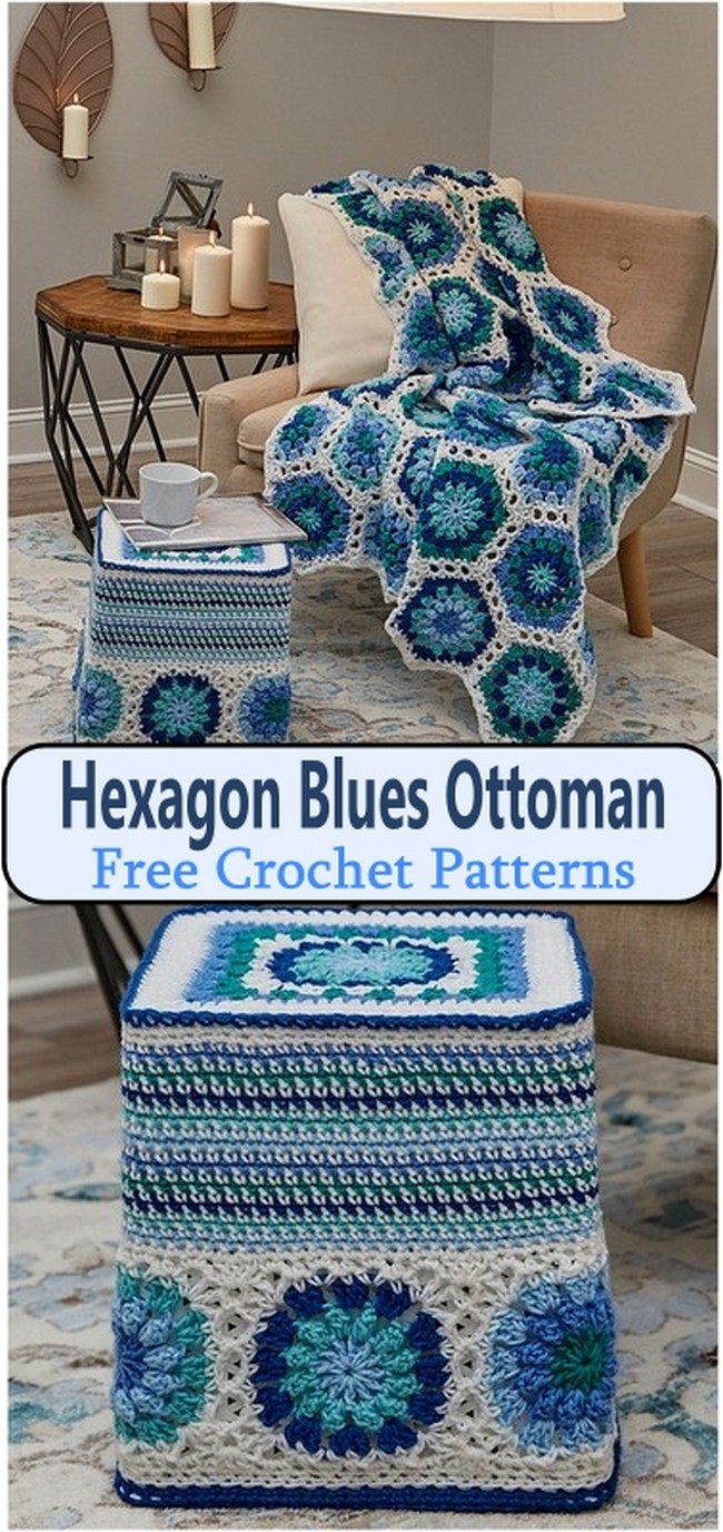 Hexagon Blues Ottoman