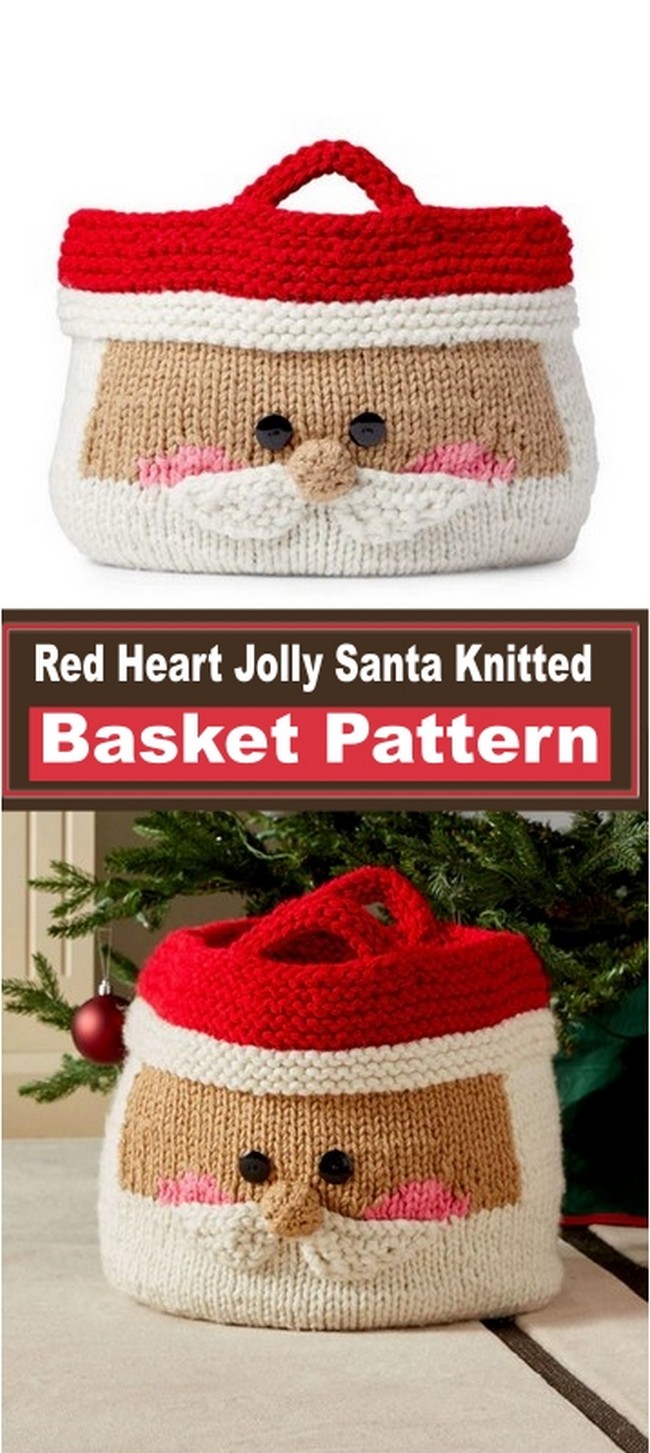 Red Heart Jolly Santa Knitted Basket Pattern