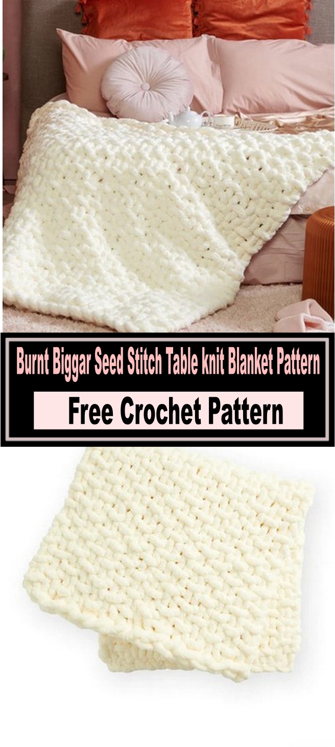 Burnt Biggar Seed Stitch Table knit Blanket Pattern