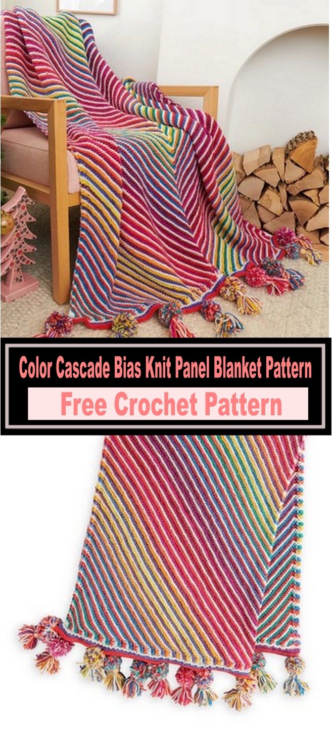 Color Cascade Bias Knit Panel Blanket Pattern