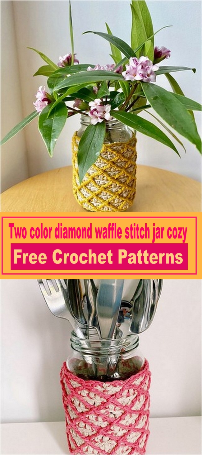 Two color diamond waffle stitch jar cozy