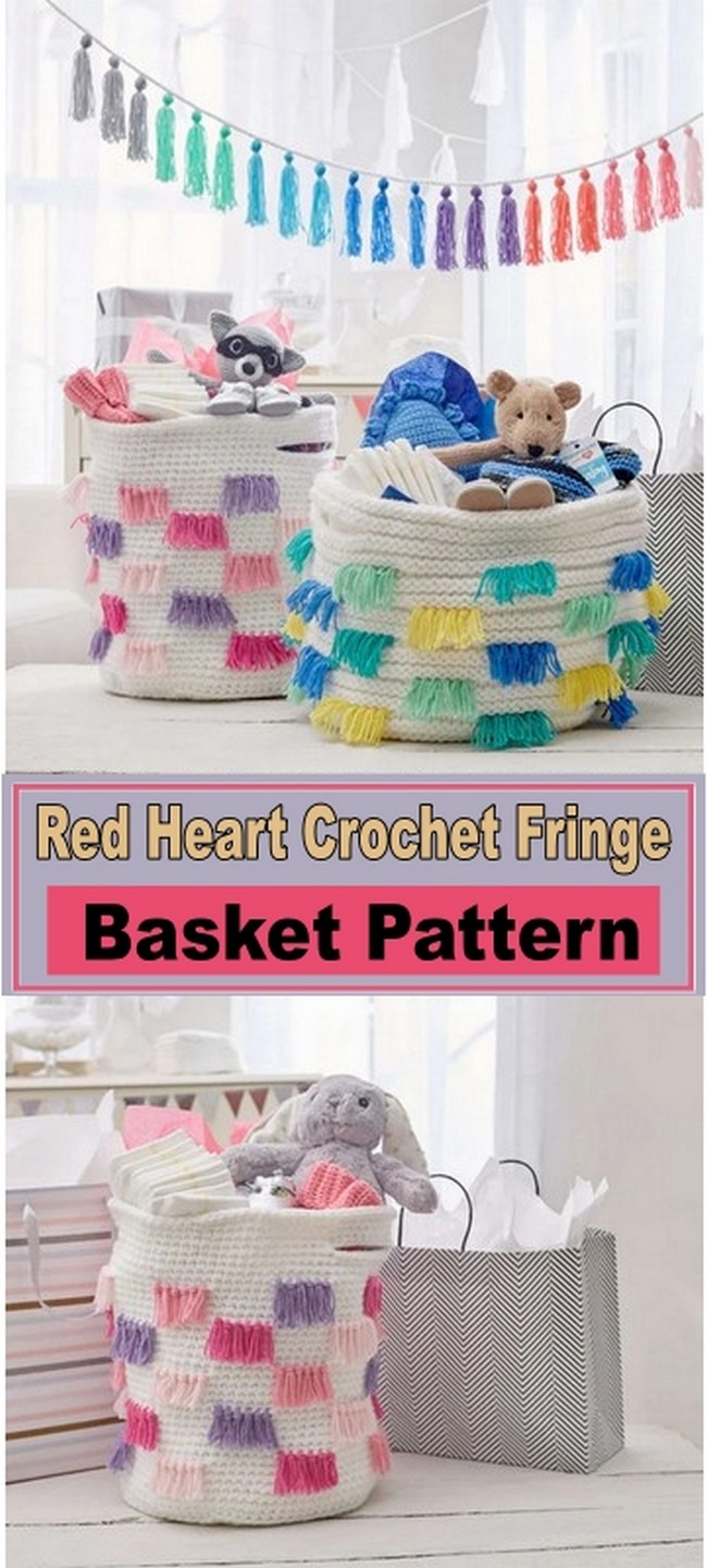 Red Heart Crochet Fringe Basket Pattern