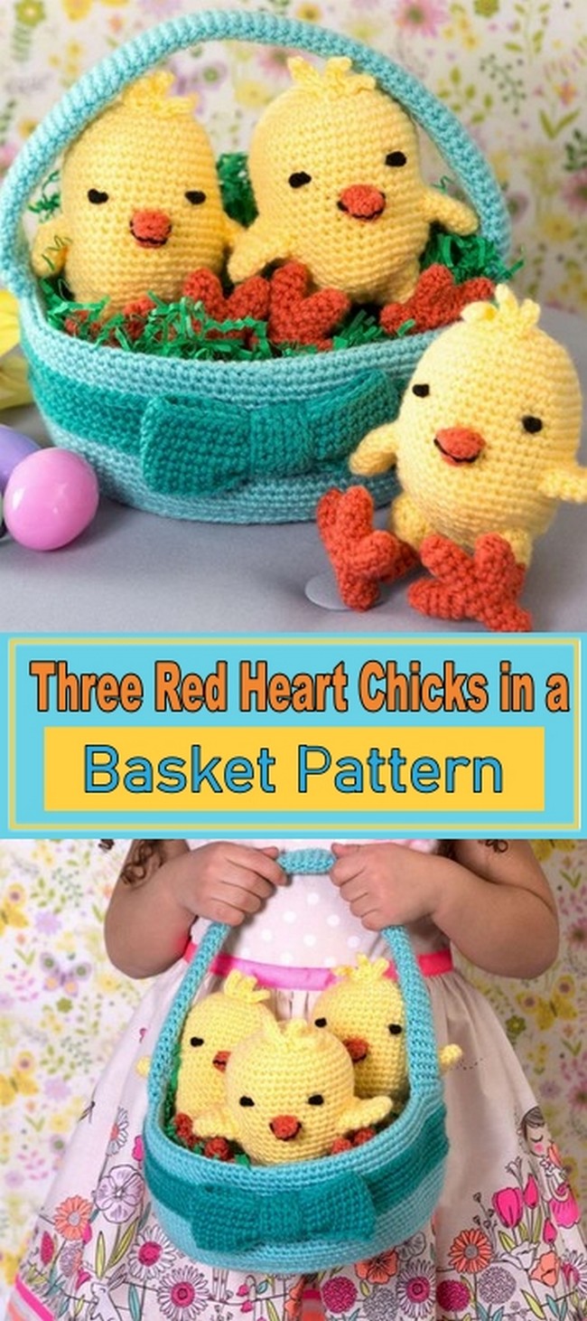 Three red heart chicks in a Basket Pattern 