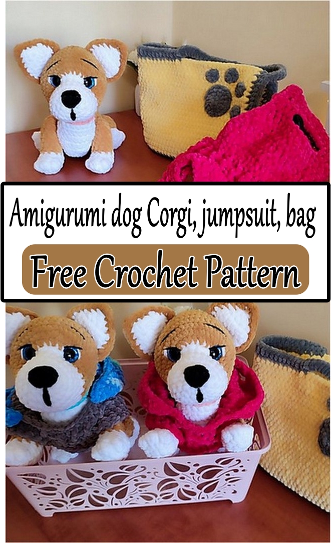 Amigurumi dog Corgi, jumpsuit, bag