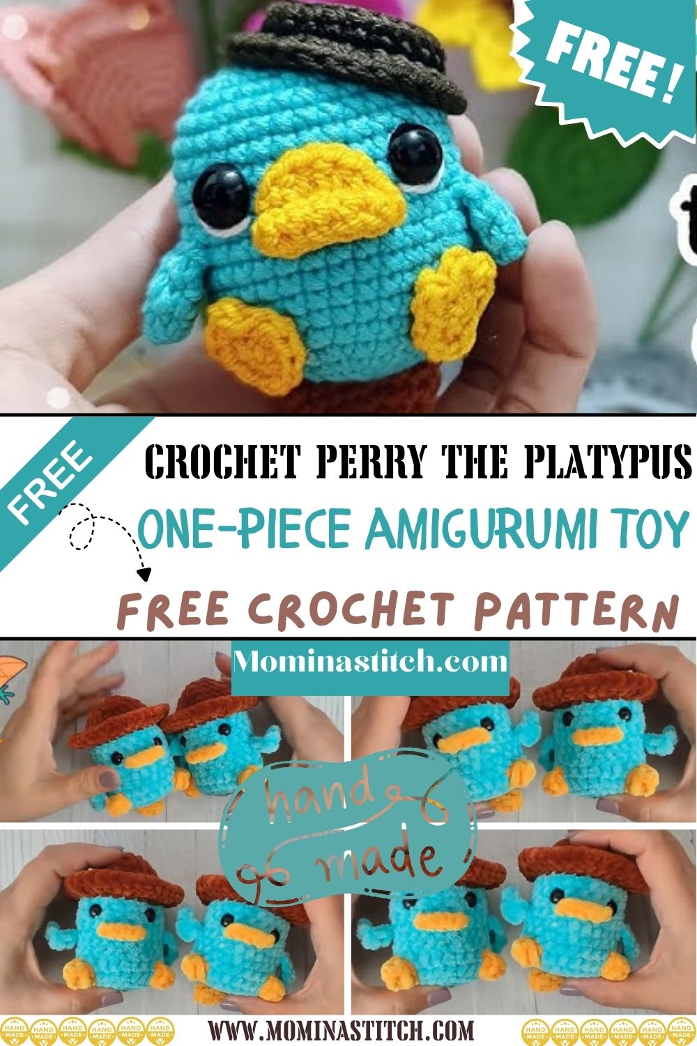 Easy One-Piece Crochet Small Amigurumi Toy Perry the Platypus