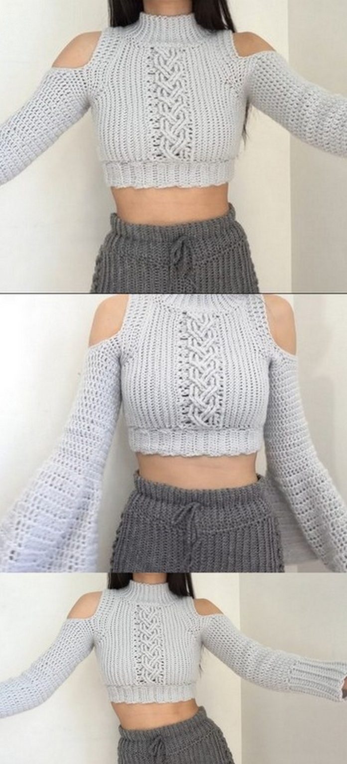 Coral Crochet Tassel Basic Cold Shoulder Top