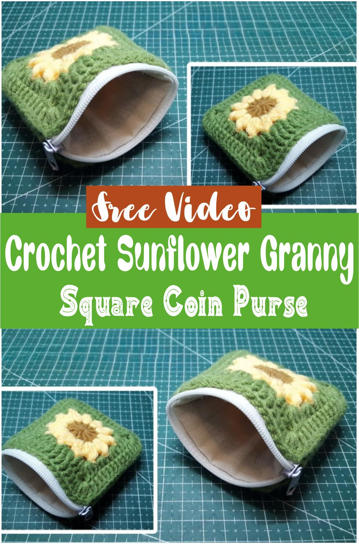 Crochet Sunflower Granny Square Coin Purse