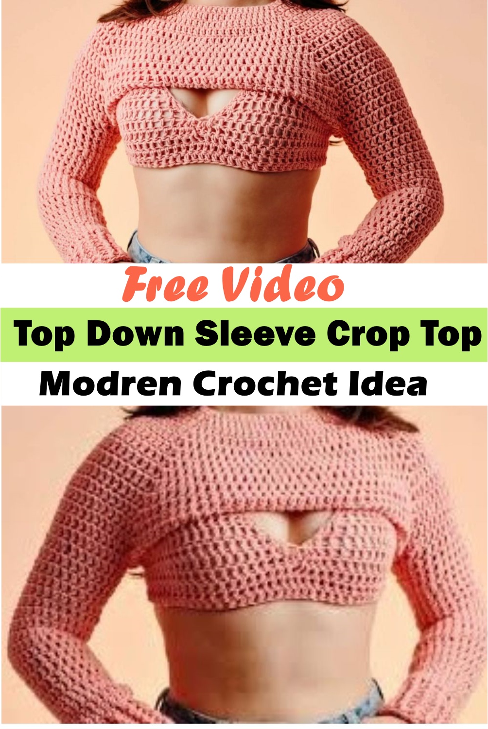Crochet Top Down Sleeve Crop Top Pattern for Beginners