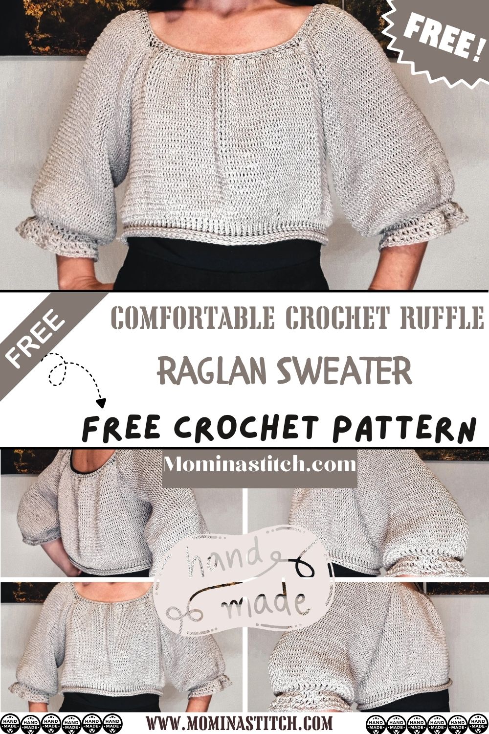 Chic and Comfortable Crochet Ruffle Raglan Sweater For Holiday