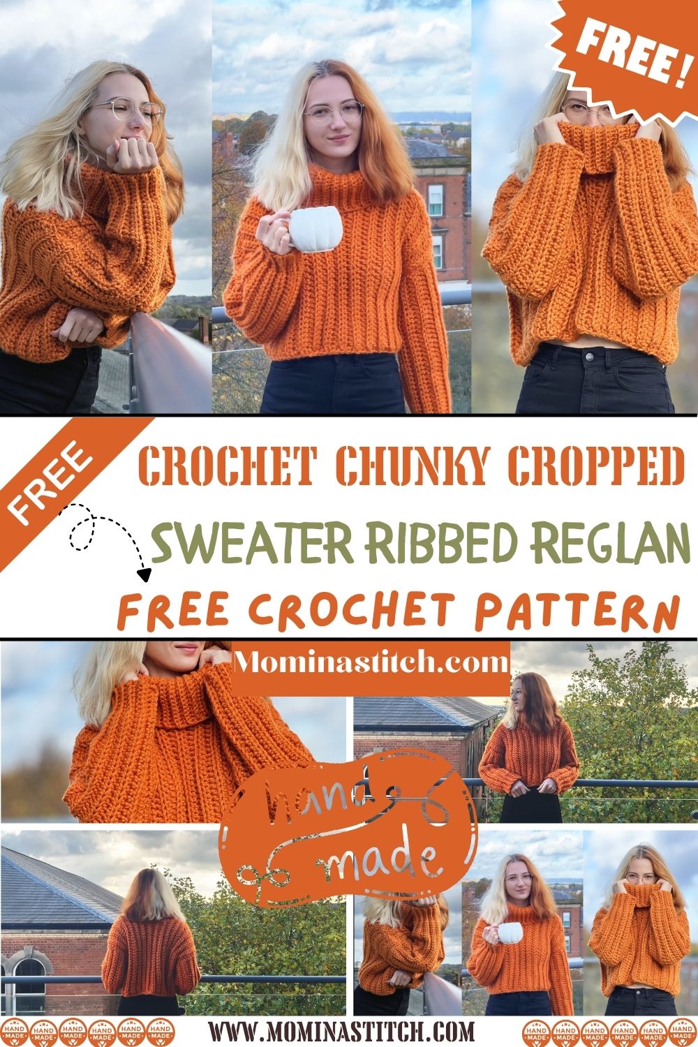 Crochet Chunky Cropped Sweater Ribbed Reglan Pattern
