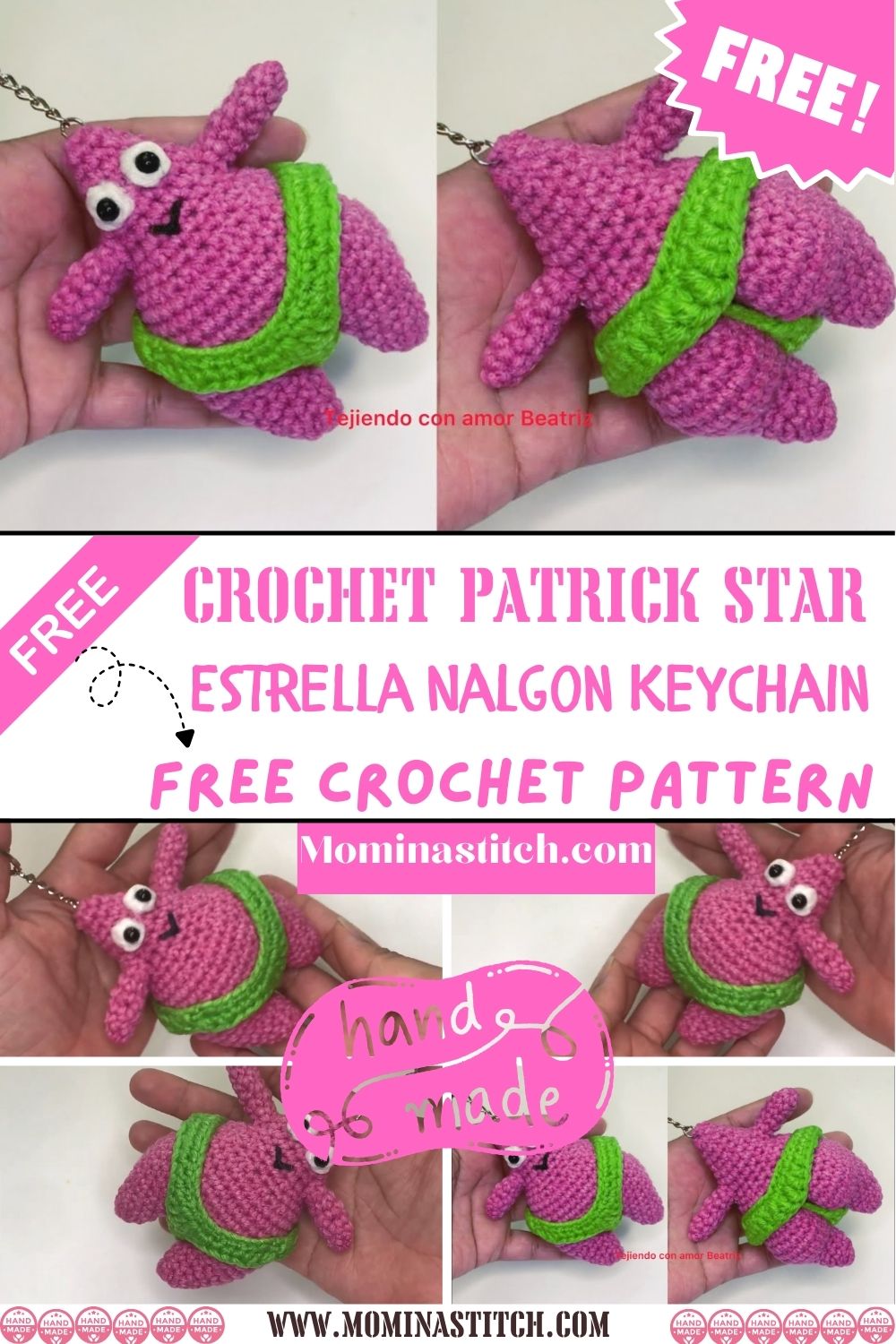 Crochet Patrick Star Estrella Nalgon Keychain Pattern