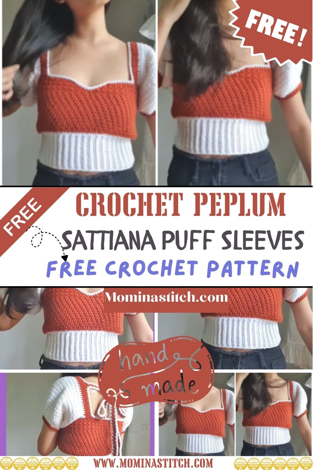 Crochet Peplum Sattiana Puff Sleeves Closed Back Pattern