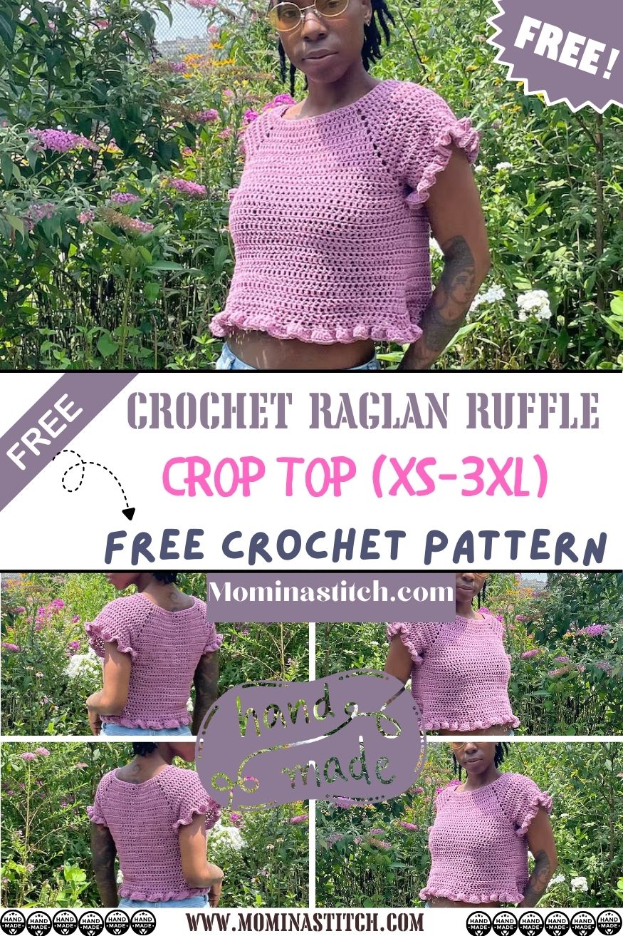 Crochet Raglan Ruffle Crop Top XS-3XL Free Pattern