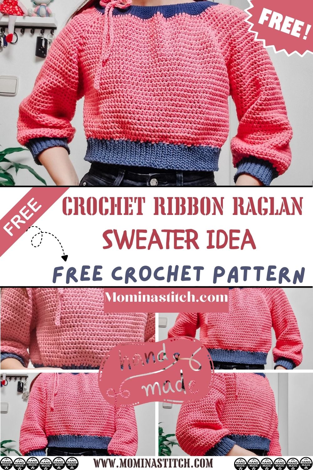 Crochet Ribbon Raglan Sweater Pattern Idea