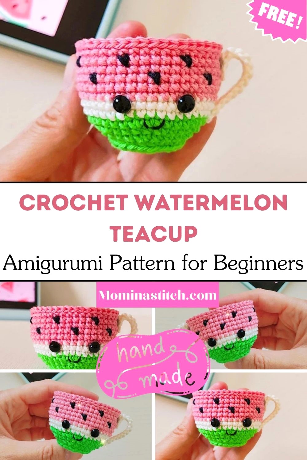Crochet Watermelon Teacup Amigurumi Pattern for Beginners