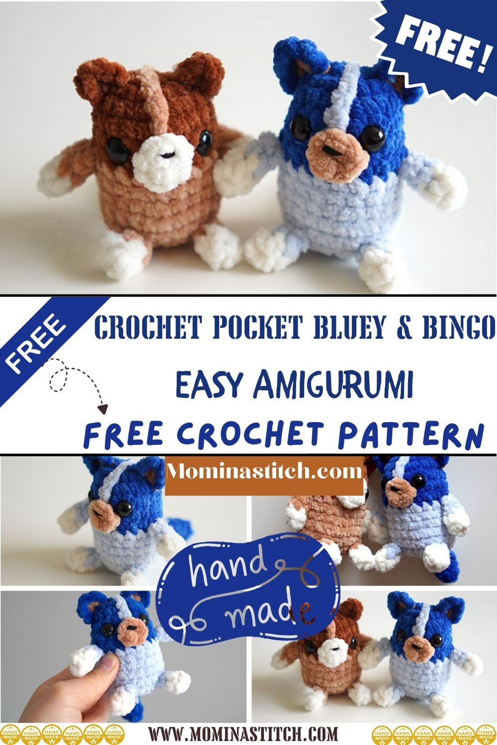 Crochet Pocket Bluey & Bingo Easy Amigurumi Pattern