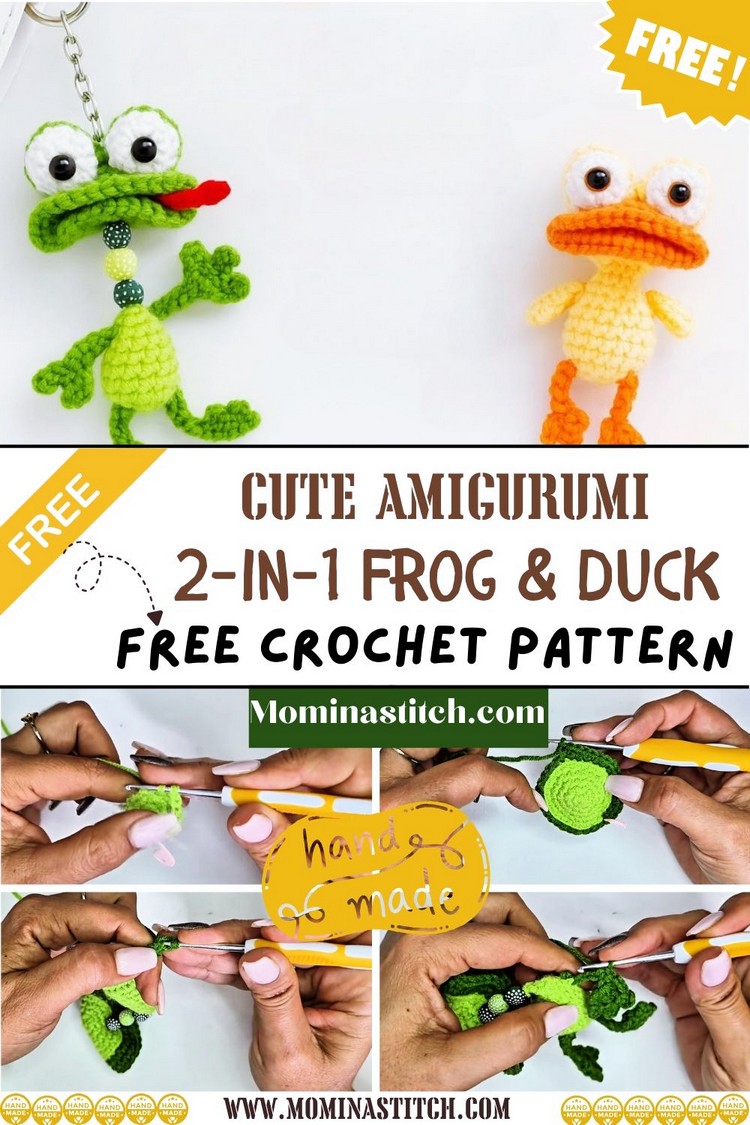 Cute Amigurumi 2-in-1 Frog & Duck Keychain