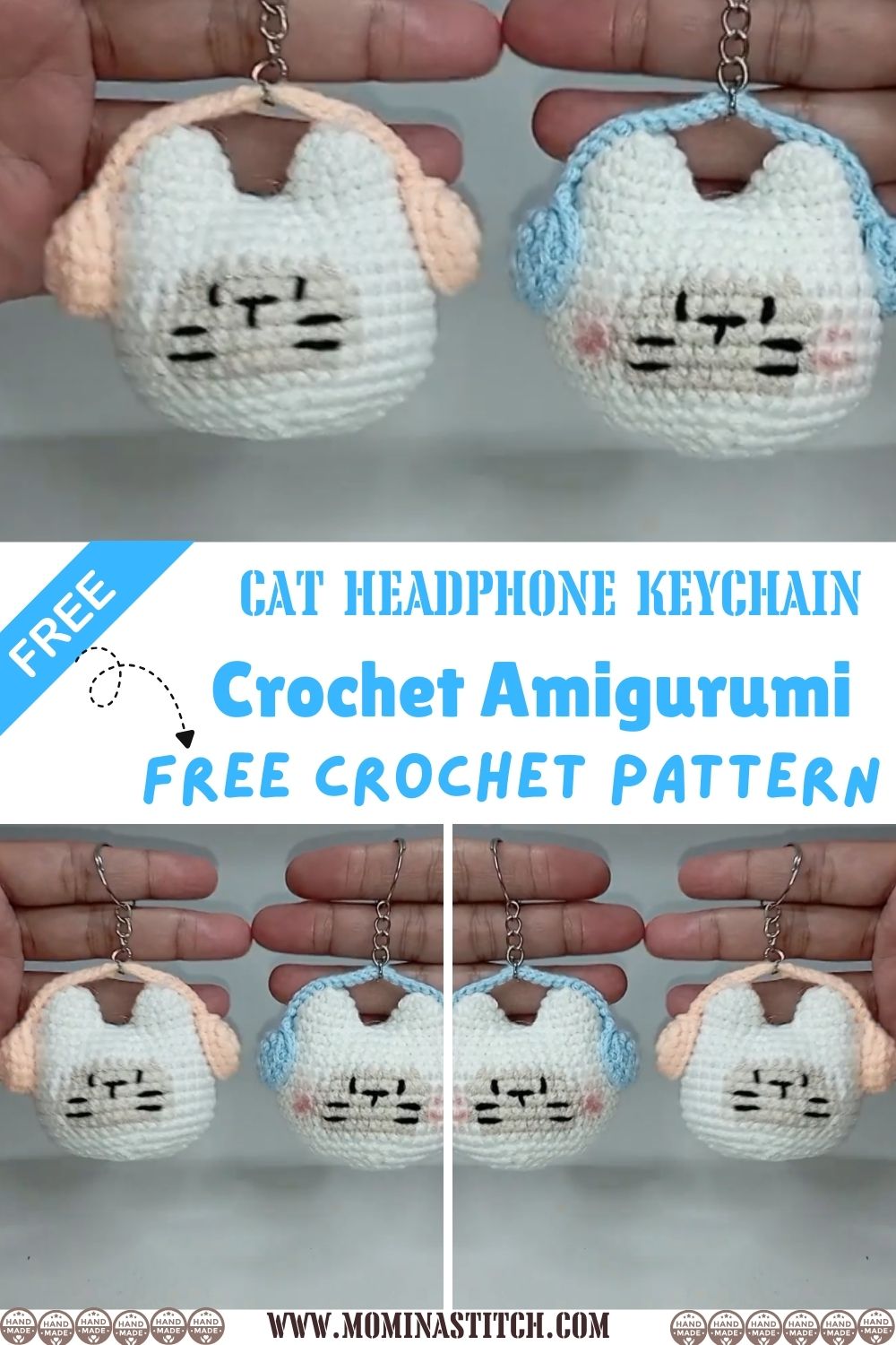 Cute Cat Headphone Keychain Crochet Amigurumi DIY