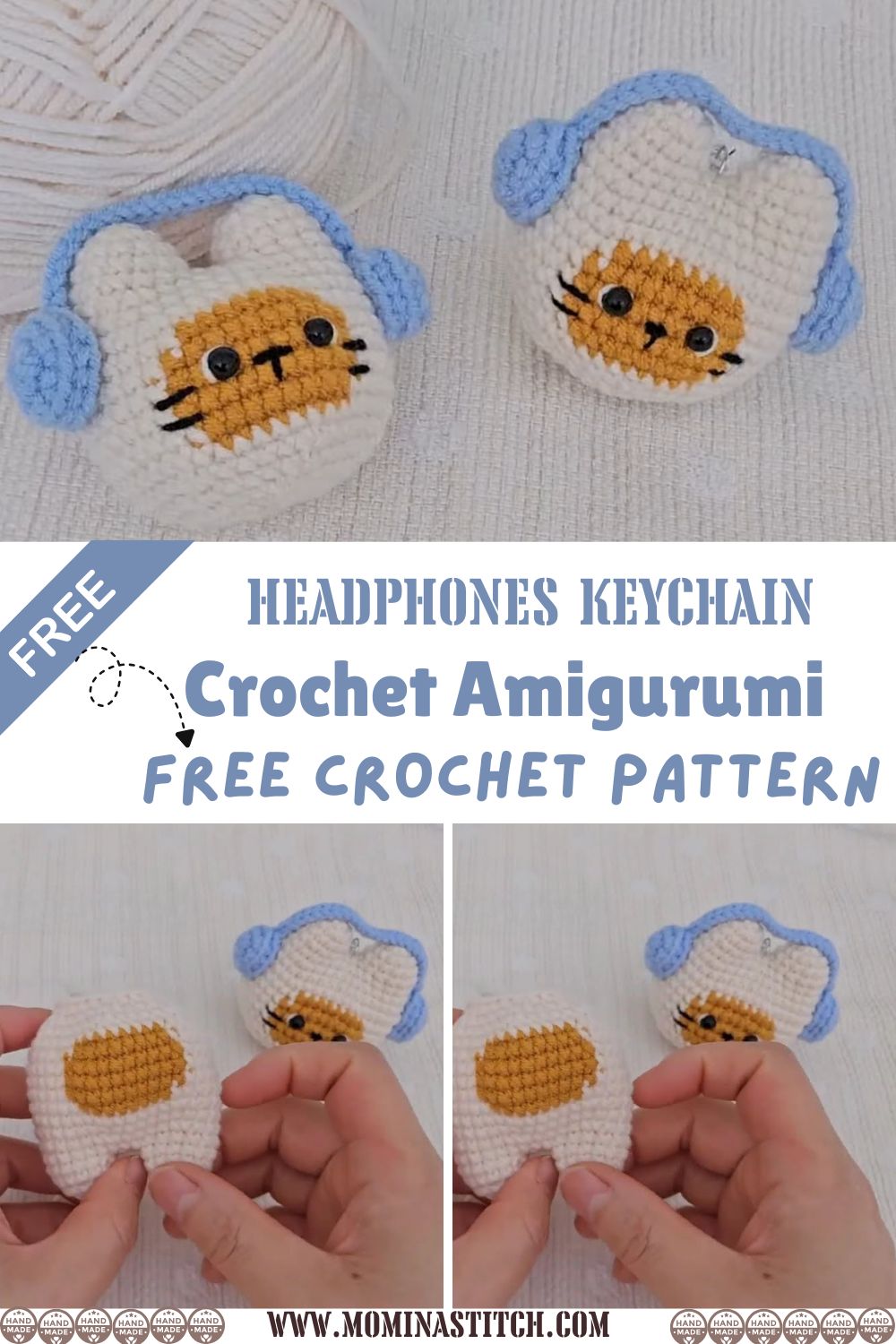 DIY Cute Cat with Headphones Keychain Amigurumi Project