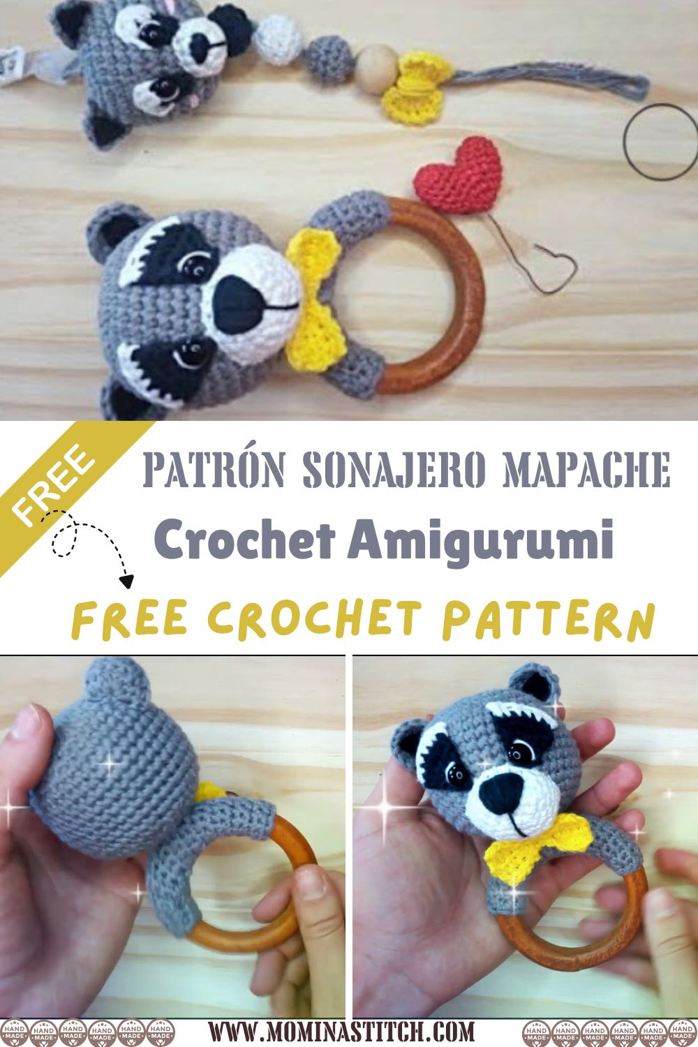 Patrón Fácil – Sonajero Mapache a Crochet Amigurumi