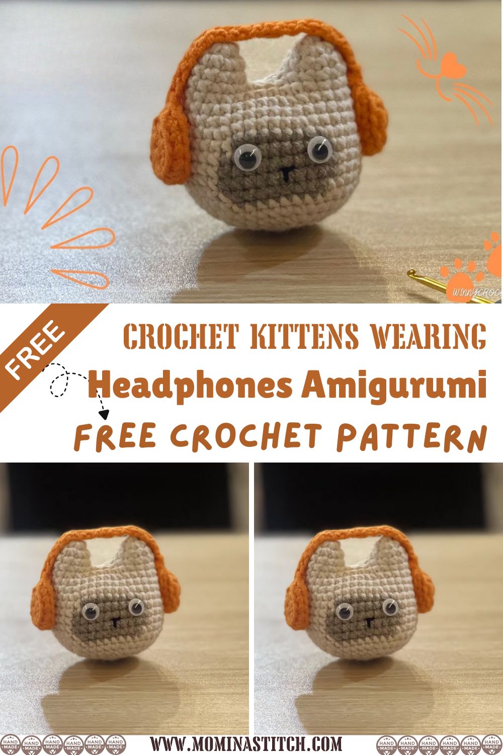 Step by Step Crochet Kittens Wearing Headphones Amigurumi