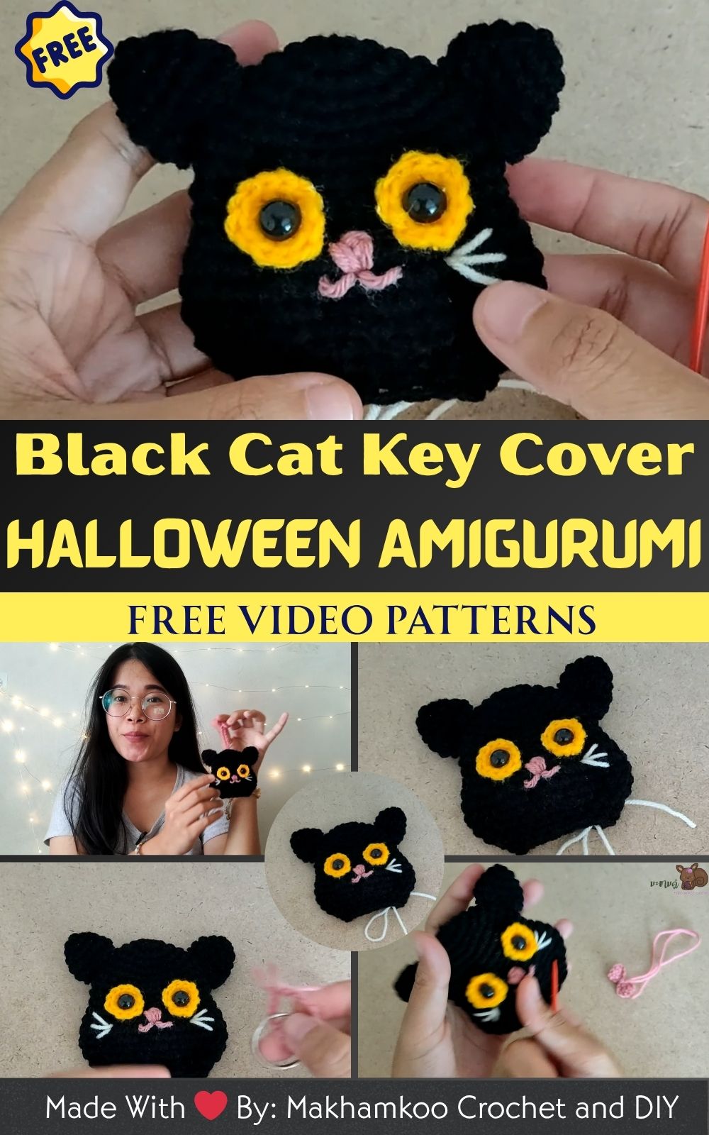 Crochet Black Cat Key Cover – Spooky & Cute Halloween Amigurumi Pattern