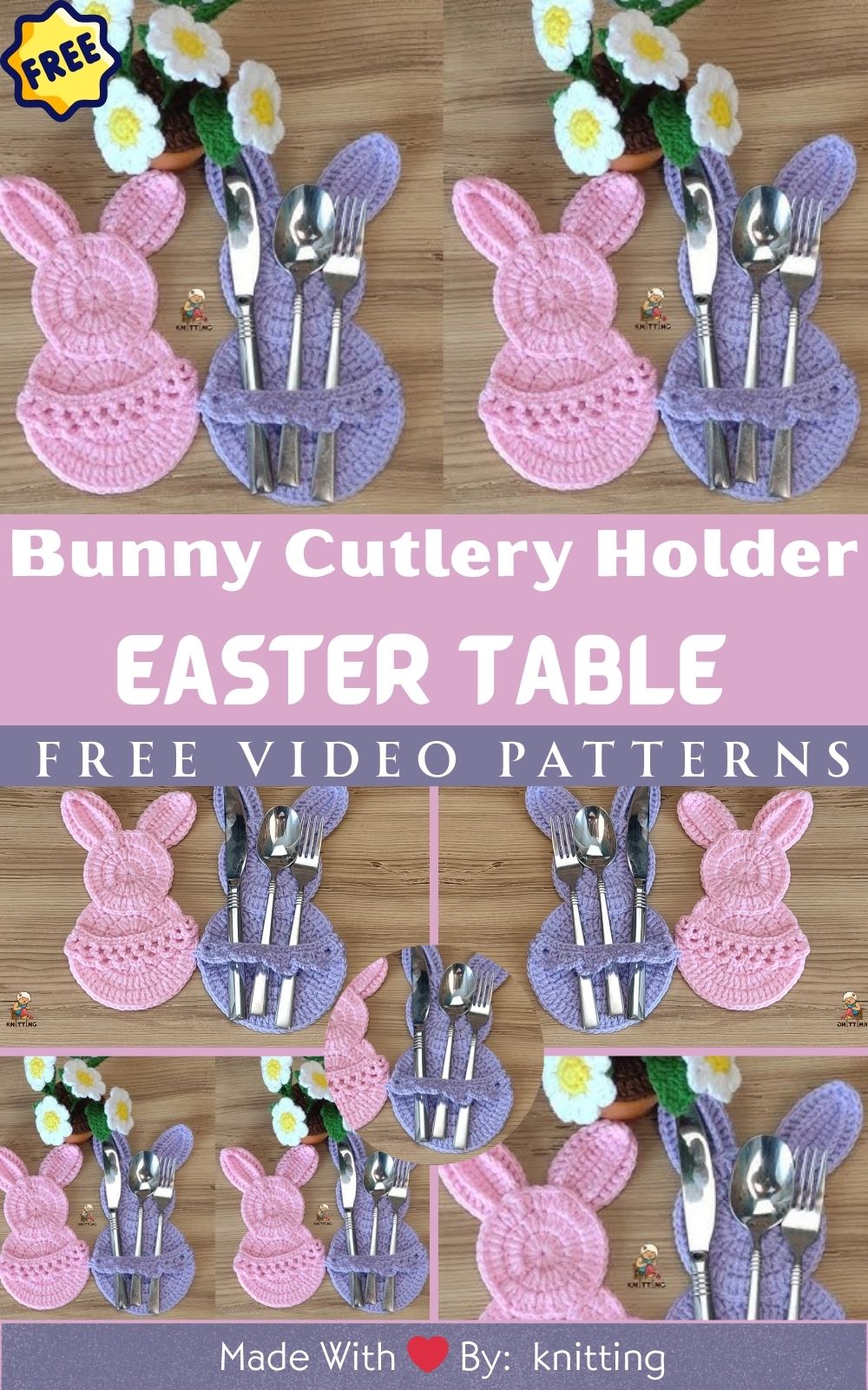 Crochet Bunny Cutlery Holder Pattern – Adorable Easter Table Decoration