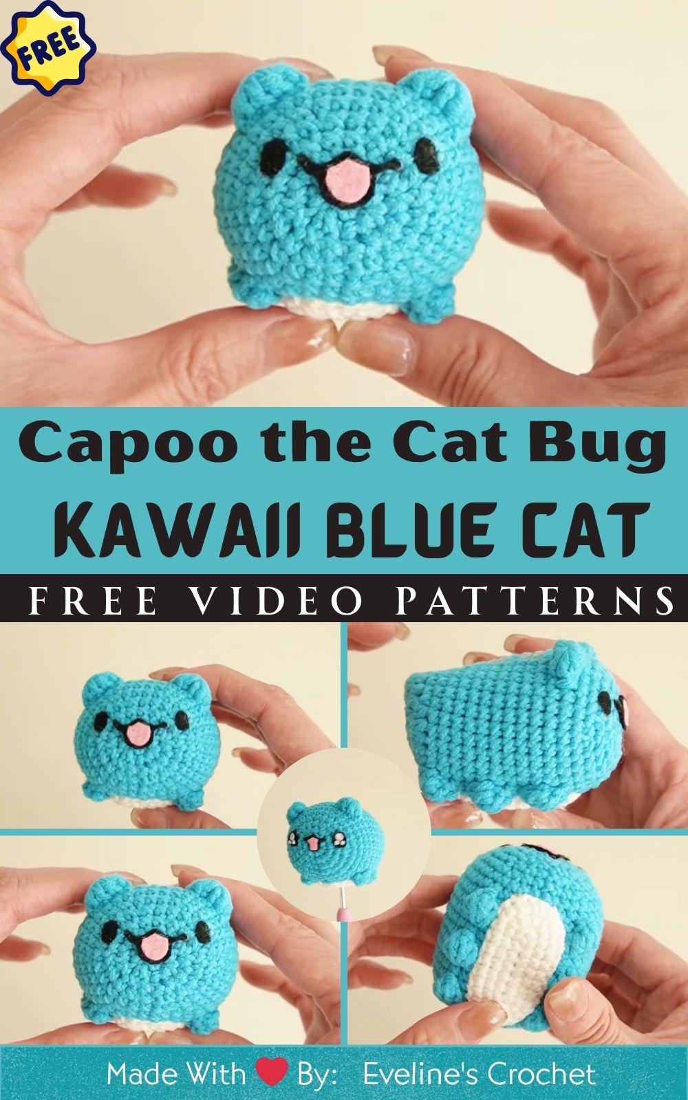 Crochet Capoo the Cat Bug Pattern – Kawaii Blue Cat Amigurumi Plush Toy