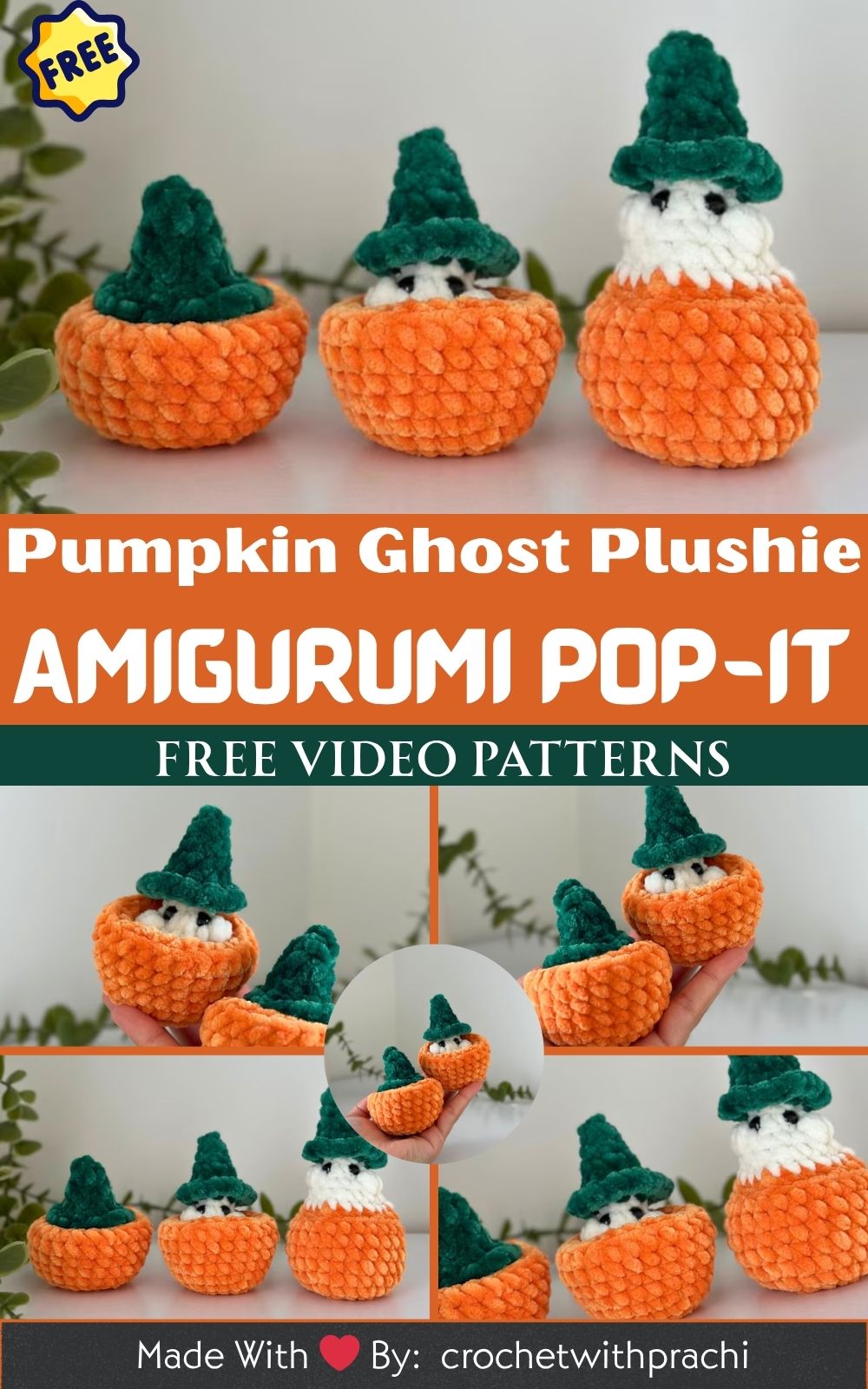Crochet Pumpkin Ghost Plushie – No-Sew Amigurumi Pop-It Pattern for Halloween