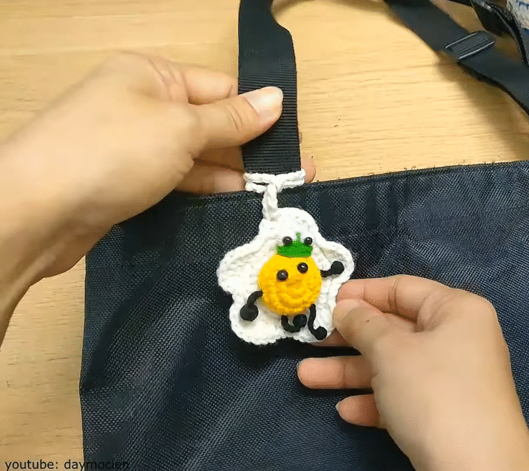 Free Crochet Fried Egg Keychain Pattern DIY for Bags and Backpacks
