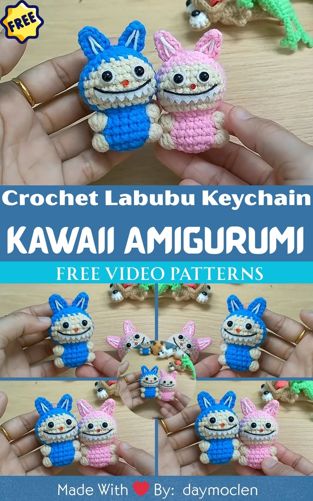 Kawaii Crochet Labubu Keychain Easy Amigurumi Pattern