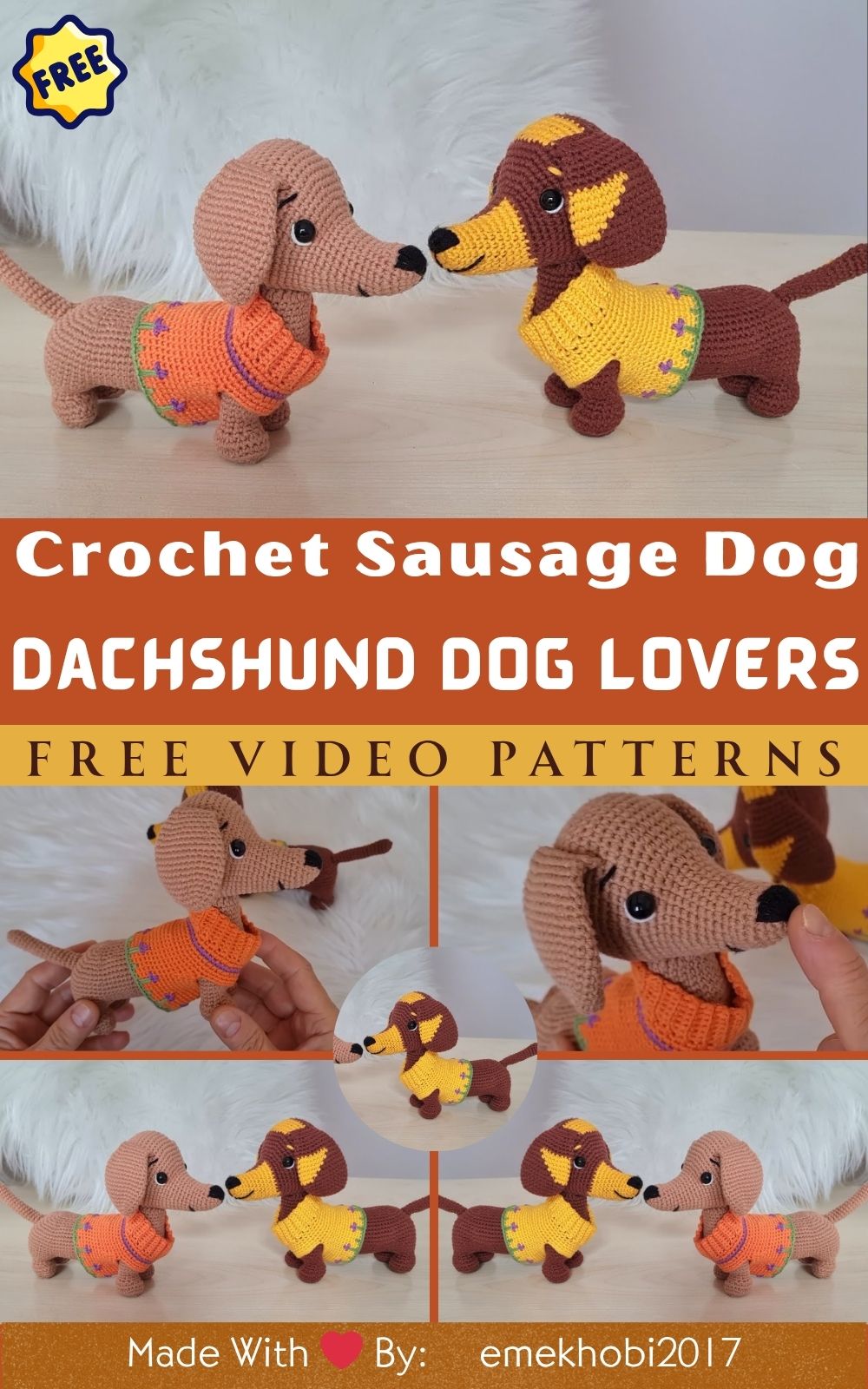 Crochet Sausage Dog Amigurumi Pattern Gift for Dachshund Dog Lovers