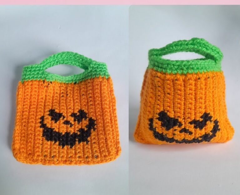 Crochet Tapestry Pumpkin Candy Holder for Spooky Halloween Ideas