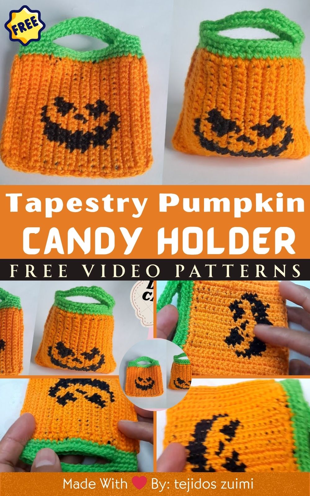 Crochet Tapestry Pumpkin Candy Holder for Spooky Halloween