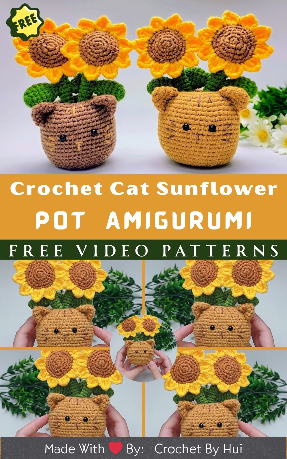 DIY Crochet Cat Sunflower Pot Amigurumi Pattern